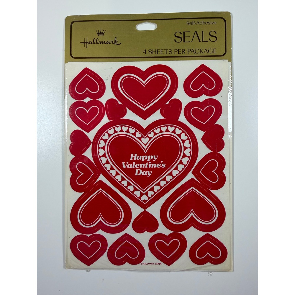 VTG Hallmark Valentine Heart Stickers Sealed Red New Old Stock 4 Sheets